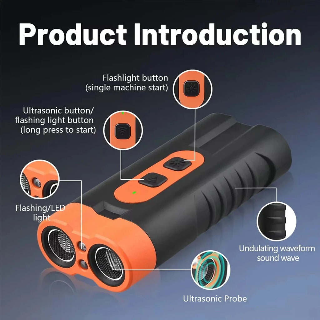 Dual Head Ultrasonic Dog Repeller USB Rechargeable + LED Light Dog Training Device P3