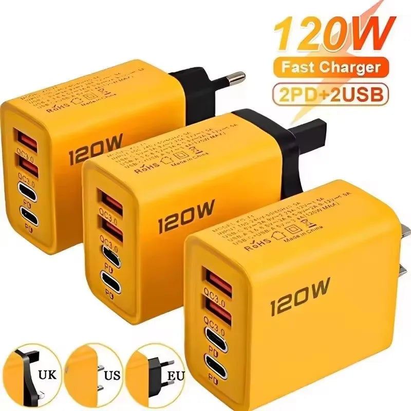 120W 4-Port USB-C Fast Charger | PD & Quick Charge 3.0 USB Charging Adapter P3