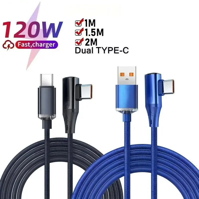 90° Elbow USB-C Cable 6A 120W Fast Charging – Nylon Braided USB Charging Cable P3
