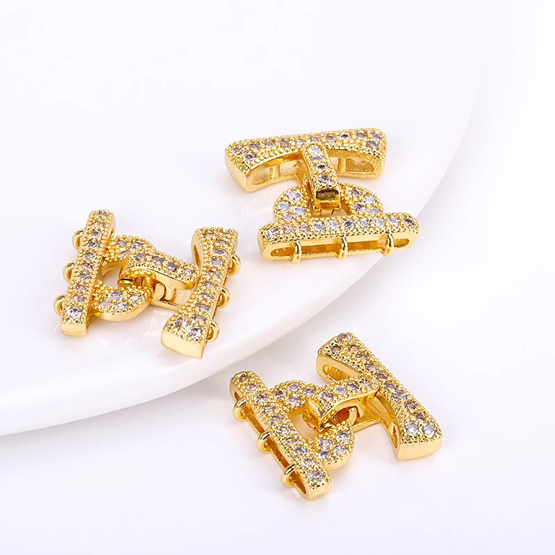 18K Gold Plated 3-Strand Clasp Zircon | Pearl Necklace Finding Jewelry Clasp Connector P3