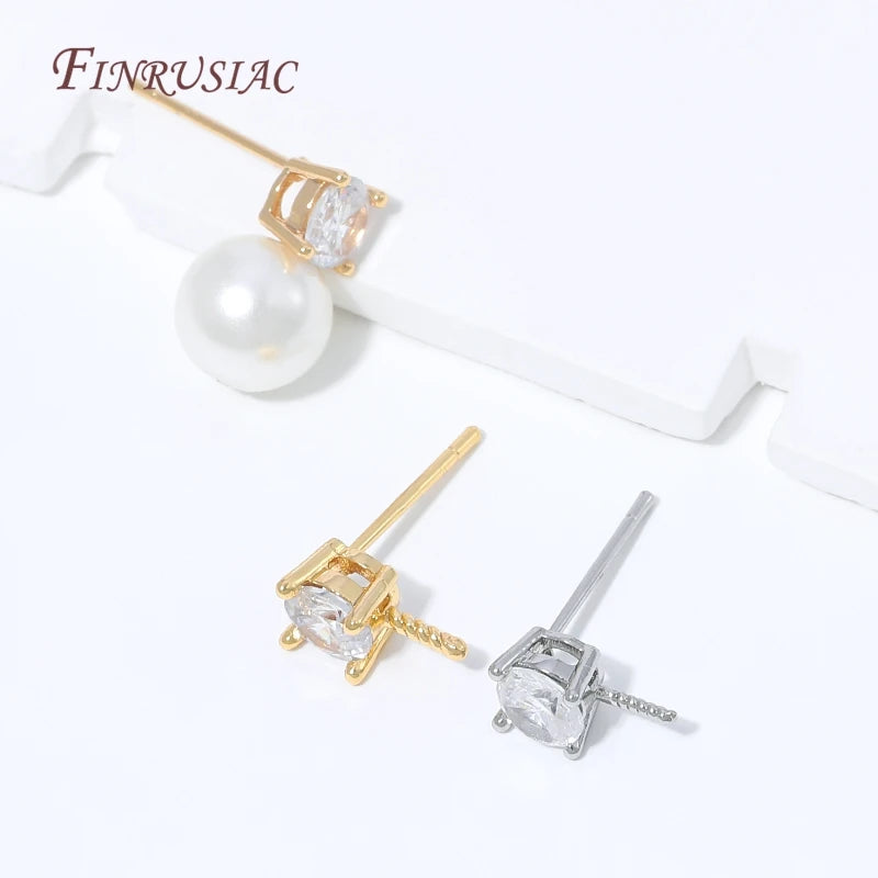 18K Gold Plated CZ Pearl Earring Post Connector | DIY Findings Earring Jewelry Finding P3