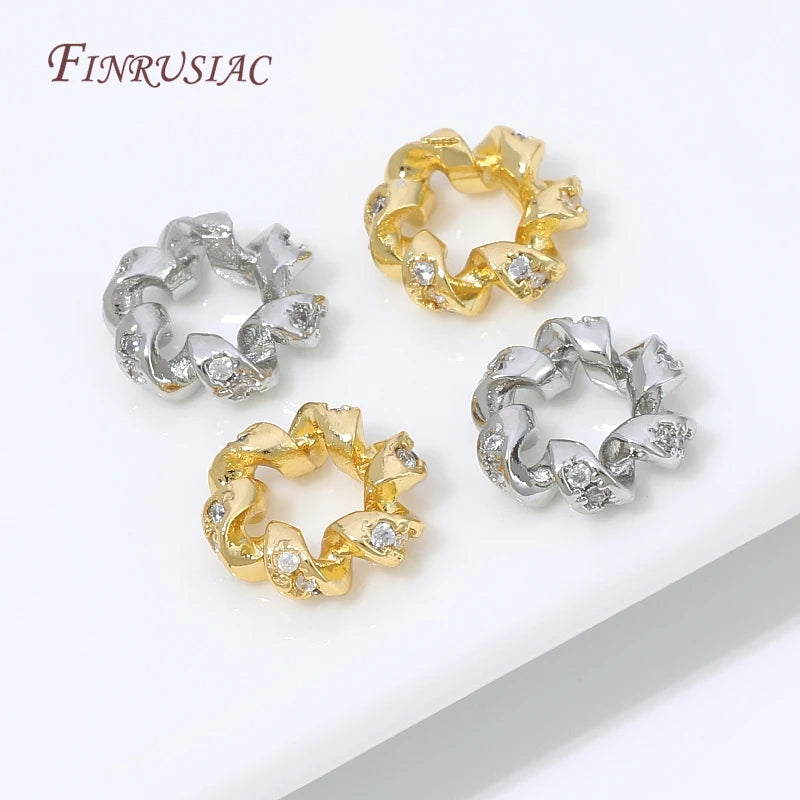 18K Gold Plated Twisted Spacer Beads – Micro Pavé Zircon Findings Jewelry Spacer Beads P3