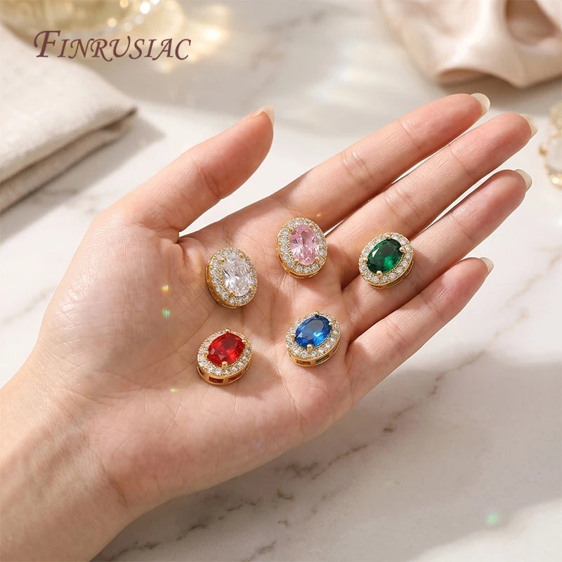 18K Gold Plated Oval CZ Spacer Beads | Multicolor Crystal DIY CZ Spacer Beads P3