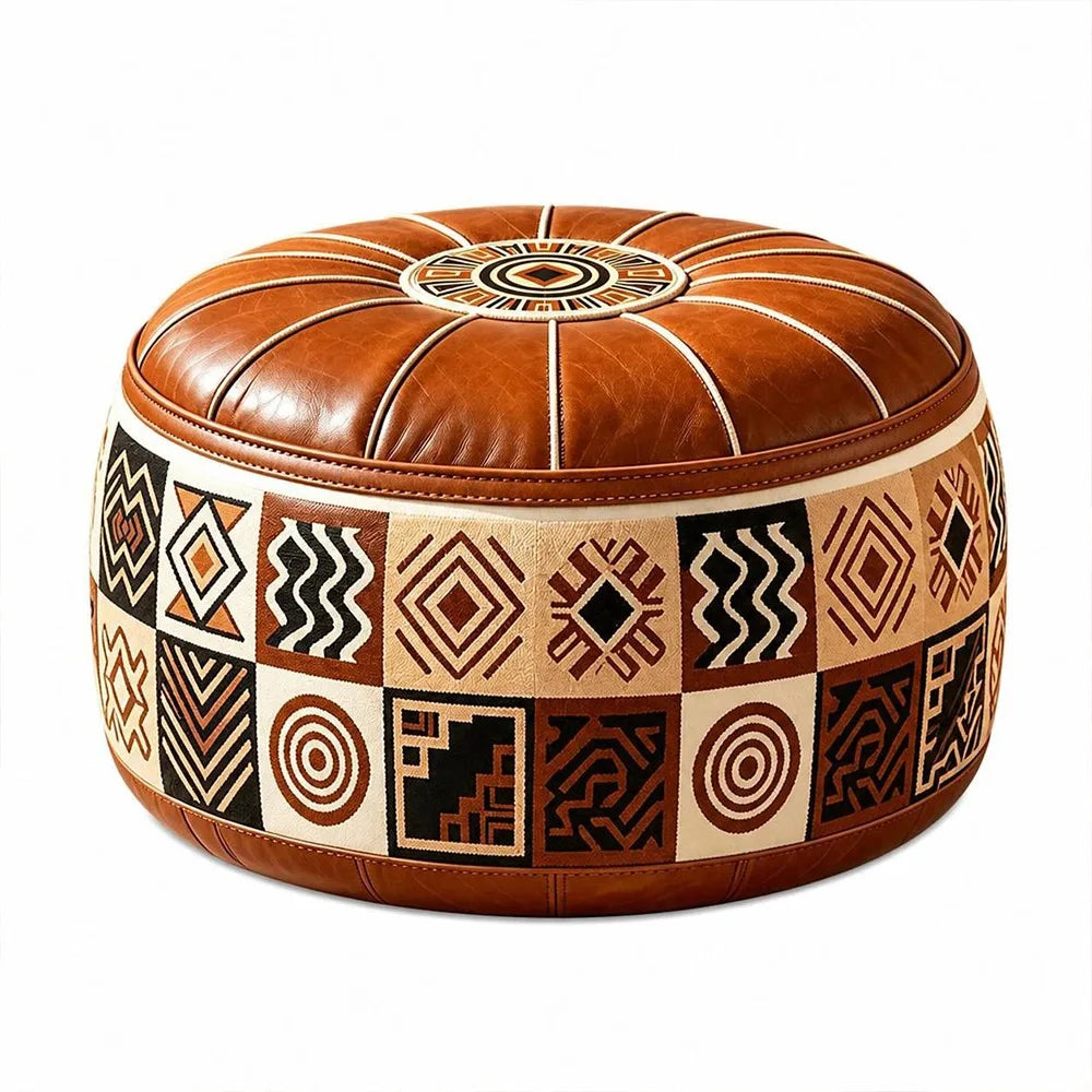 Moroccan PU Leather Fillable Storage Ottoman Pouf | Round Floor Seat Storage Ottoman Pouf P3 5