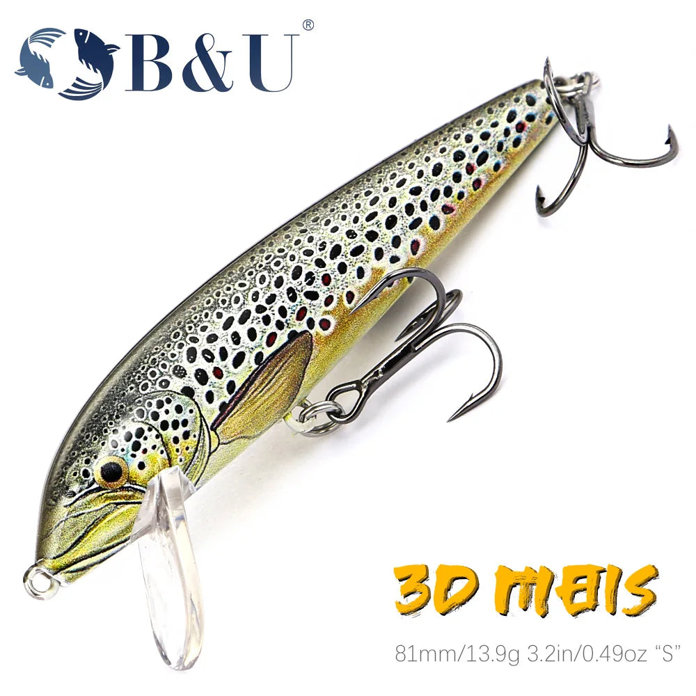 B&U 80mm Sinking Minnow Jerkbait – Bass Pike Perch Trout Lure Sinking Minnow Lure P3