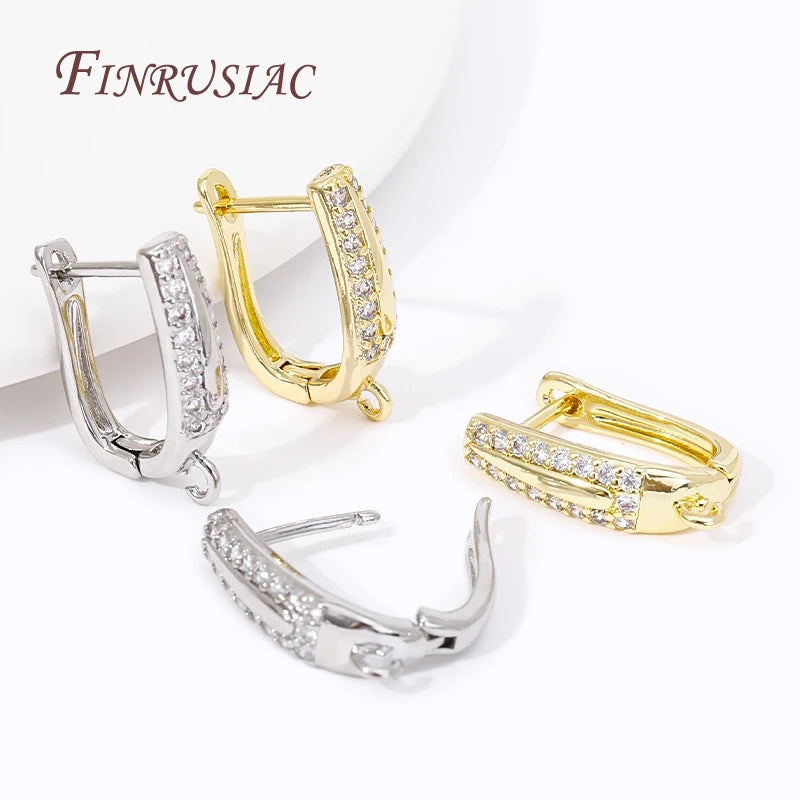 18K Gold Plated Brass Leverback Earring Clasp | CZ Beaded U Clasp Earring Clasp Findings P3