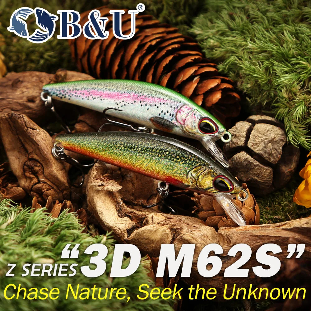 B&U Trout Sinking Minnow Lure Set – 3D Jerkbait Crankbait 3/4pcs Fishing Lure Set P3