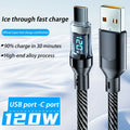 120W USB-C Fast Charging Cable LED Display | Nylon Braided USB-C Charging Cable P3 120W USB A-C cable2 2m