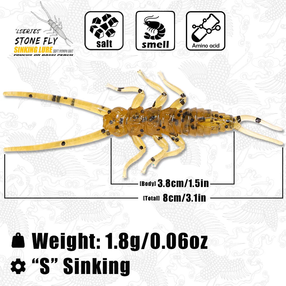 B&U Soft Nymph Fishing Lures – Bass Trout Perch Drop Shot Soft Fishing Lure P3