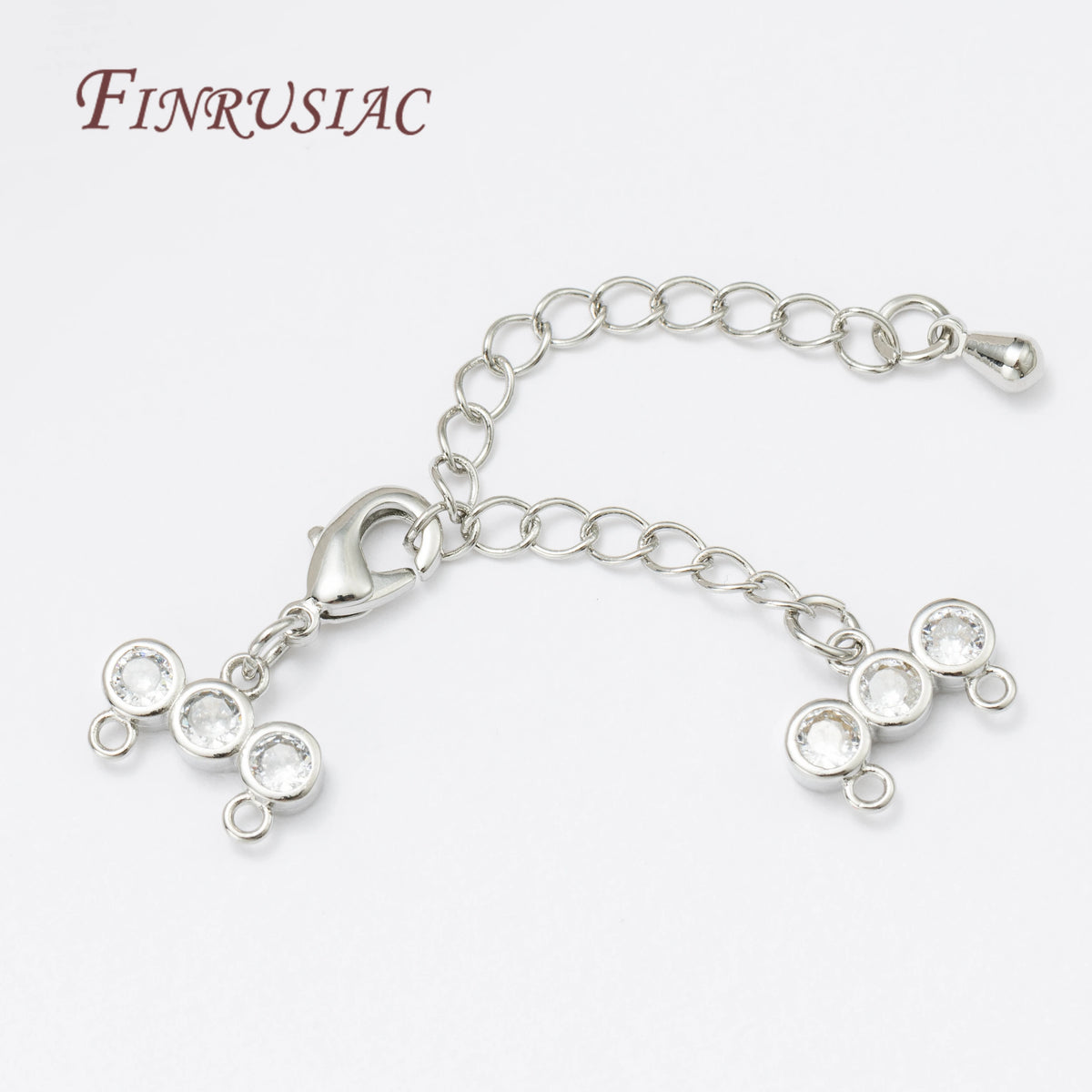 Gold & Rhodium Plated Brass Zircon Lobster Clasp | DIY Jewelry Jewelry Findings P3 Rhodium Plated 2 Pieces