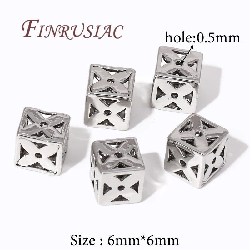 18K Gold Plated Square Hollow Brass Bead – DIY Jewelry Findings Jewelry Spacer Beads P3 Rhodium Plated 6 pieces
