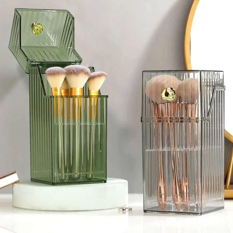 Clear Acrylic Makeup Brush Holder with Lid | Large Capacity Makeup Brush Organizer P3