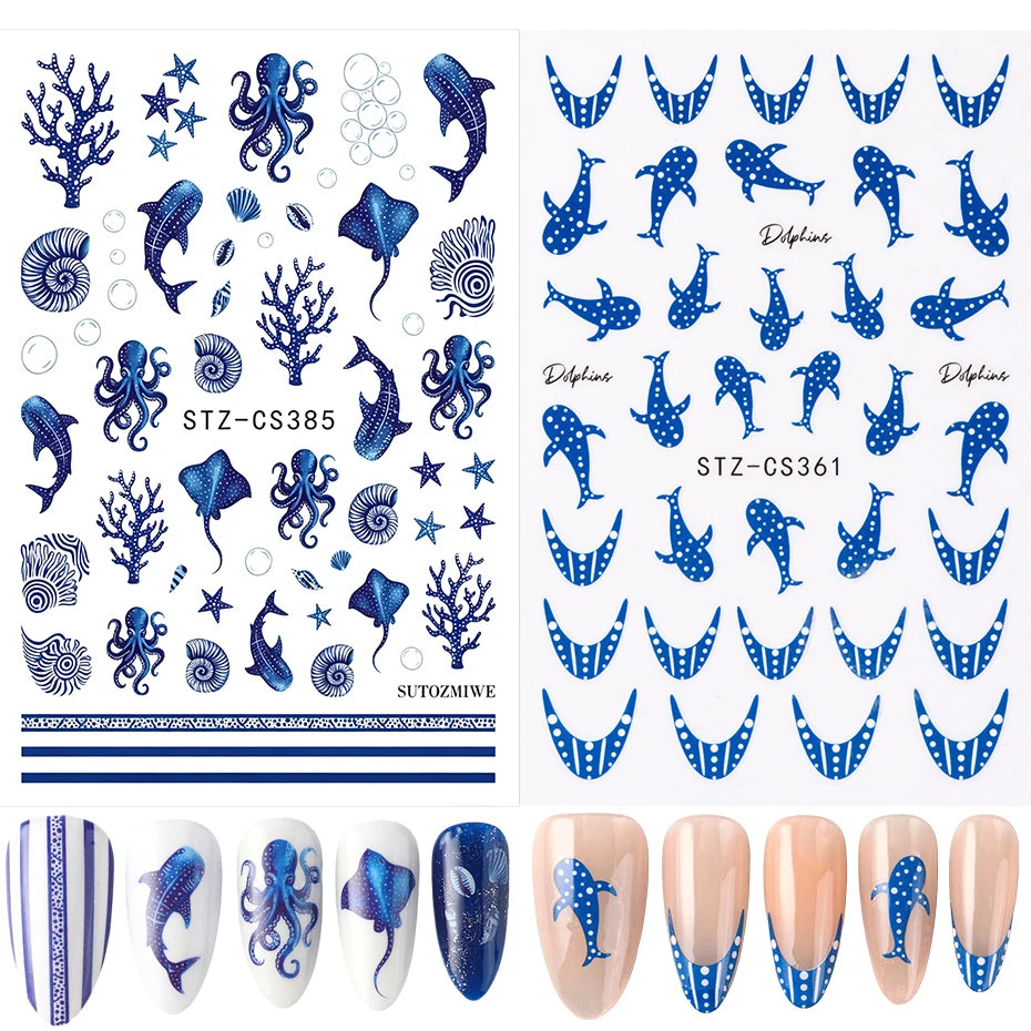 Blue Ocean Nail Art Stickers – Whale Starfish Decals 2 Pack Nail Art Stickers P3 STZ-CS361 385