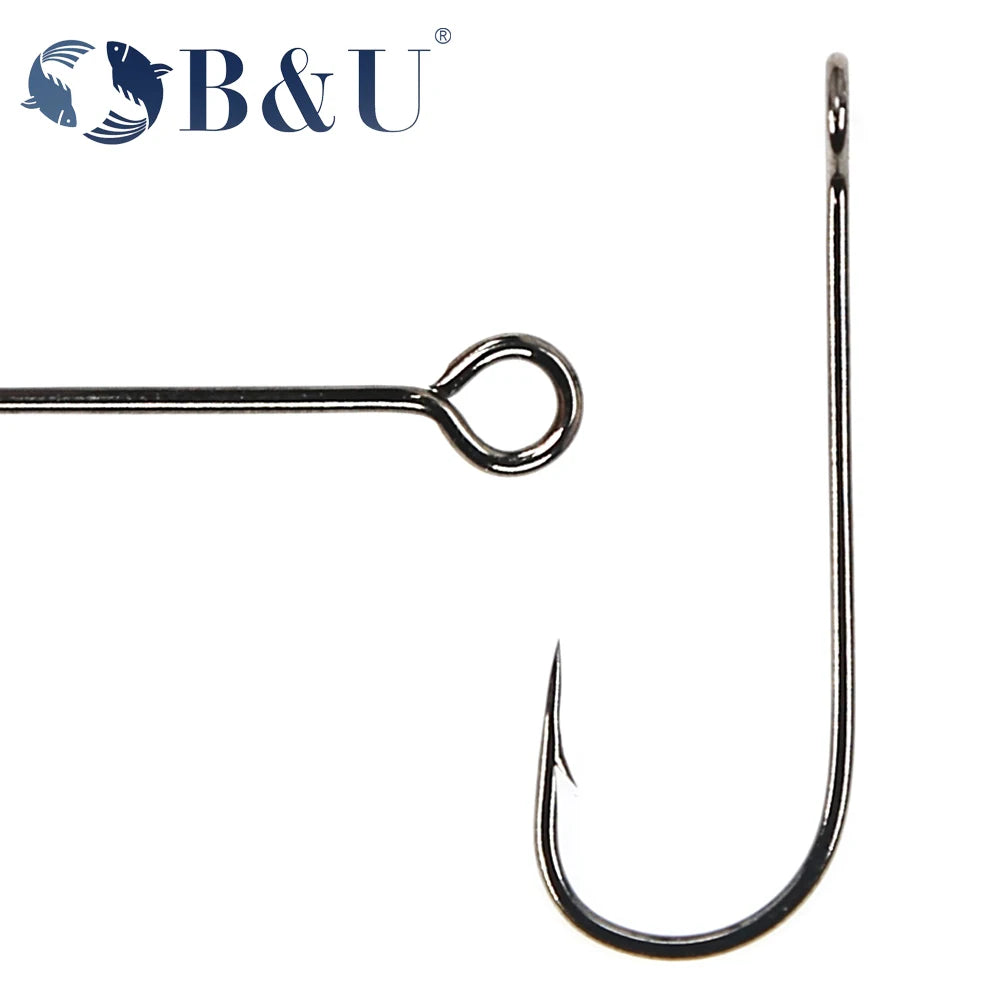 B&U Big Eye Carbon Steel Worm Fishing Hooks 12pc – Barbed Fishing Hooks P3