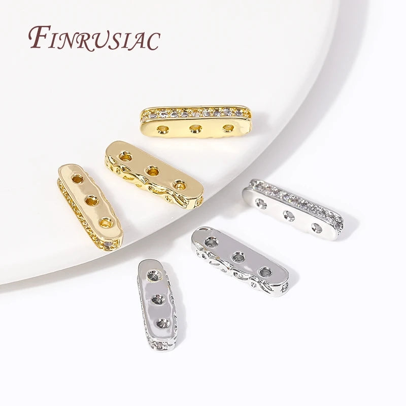 18K Gold Plated Zircon 3-Hole Bead Spacer Bar Separators DIY Bead Spacer Bars P3