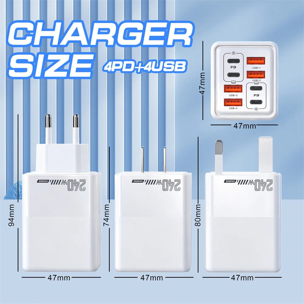 8-in-1 240W USB-C Fast Charger | 4 PD + 4 USB-A Ports Multi-Port Wall Charger P3