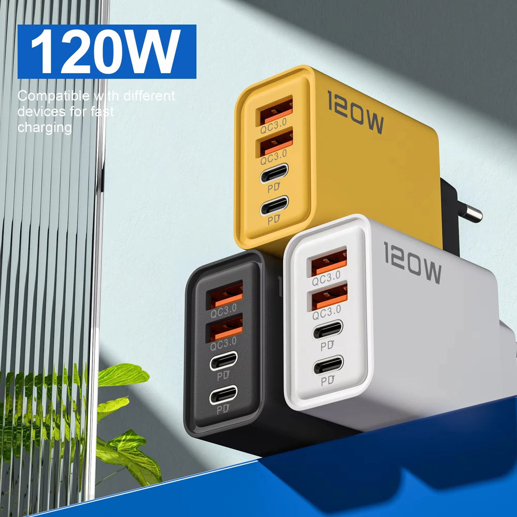 120W 4-Port USB-C Fast Charger | PD & Quick Charge 3.0 USB Wall Charger P3