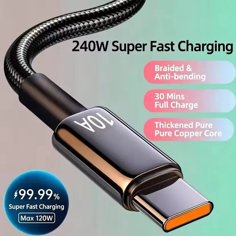 240W USB-C Fast Charging Braided Cable | 1M–3M PD Type-C USB-C Charging Cable P3