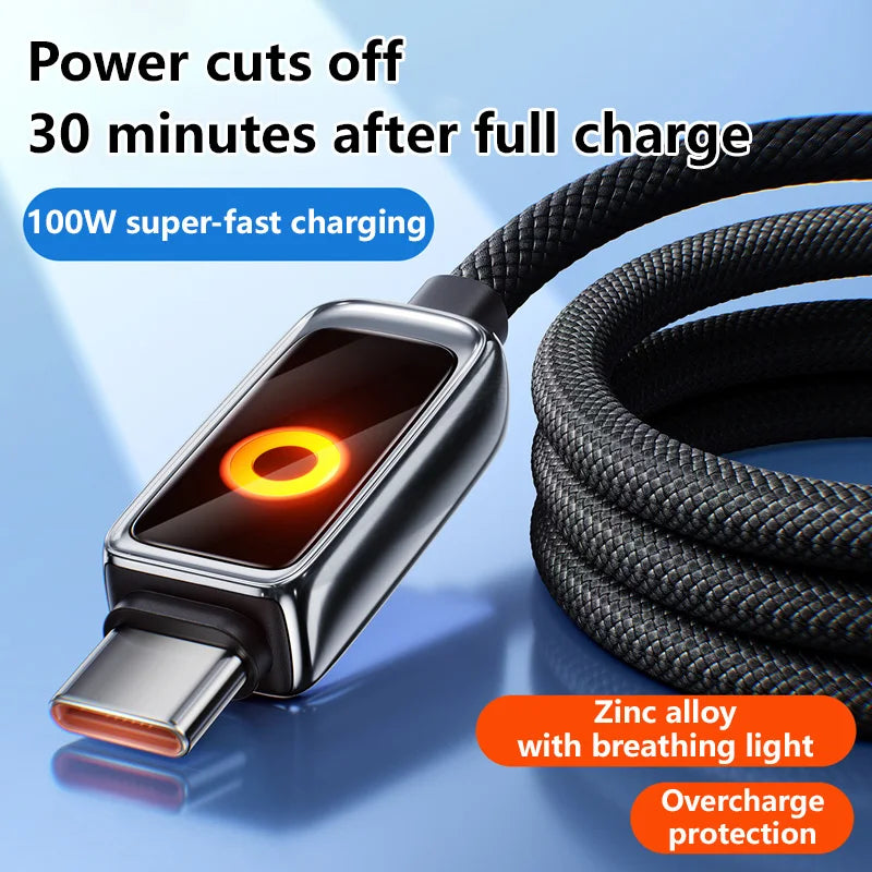 100W USB-C Fast Charging Cable 6A | Auto Power Off & Data Transfer USB-C Charging Cable P3