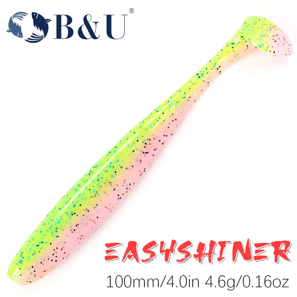 B&U Easy Shiner Soft Shad Lure 100mm | Silicone Bass Bait 6pk Soft Fishing Lure P3
