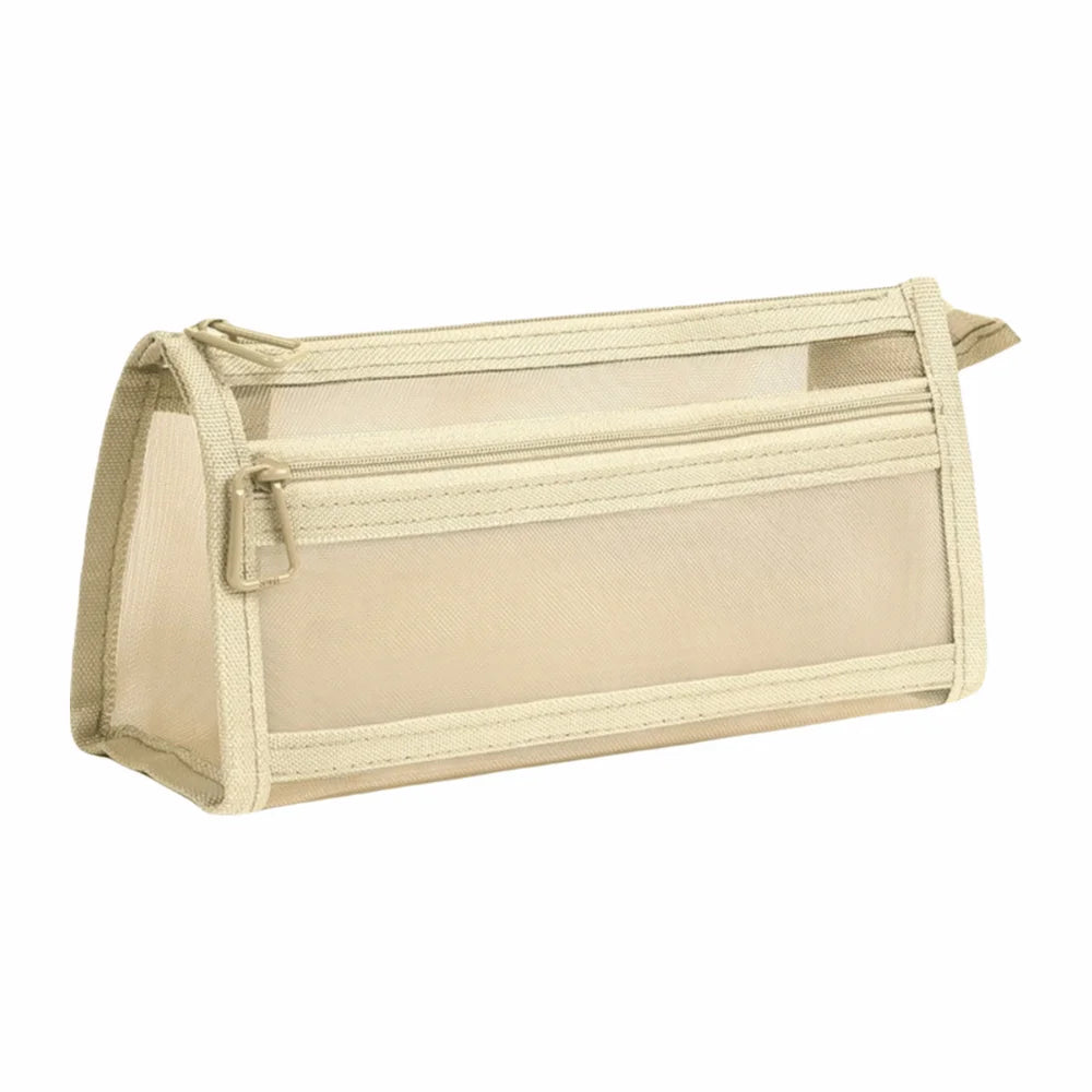 Transparent Mesh Pencil Case – Double Layer Large Capacity Mesh Pencil Case P3 Beige