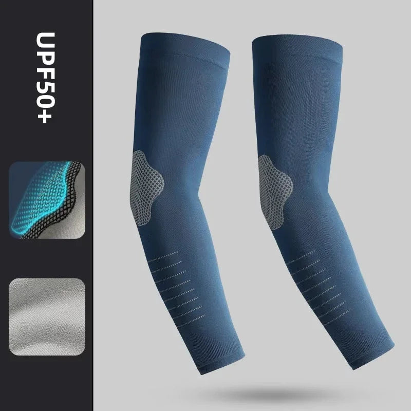 Ice Silk UPF 50+ Arm Sleeves – Cooling Sun Protection Cycling Cooling Arm Sleeves P3 Blue