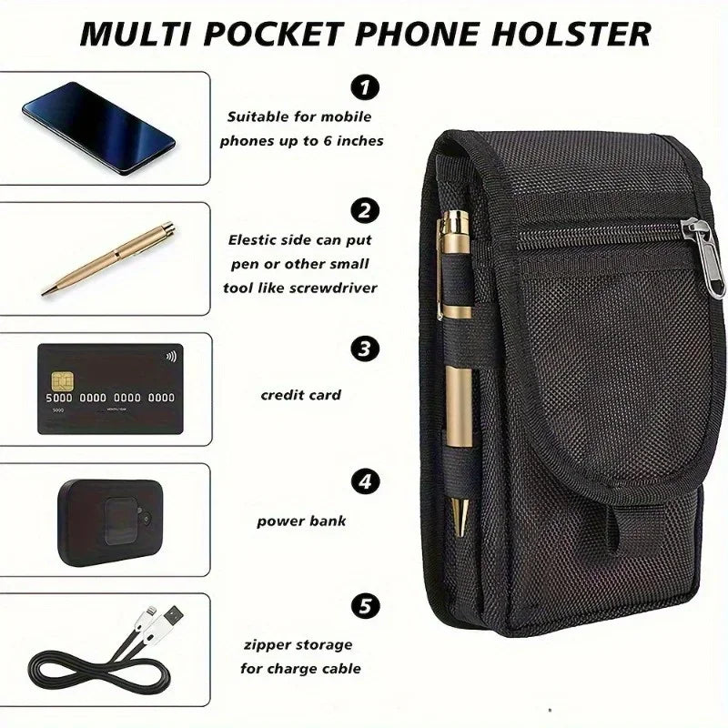 Men's 6.3" Oxford Fabric Belt Phone Pouch | iPhone Holster Phone Belt Pouch P3