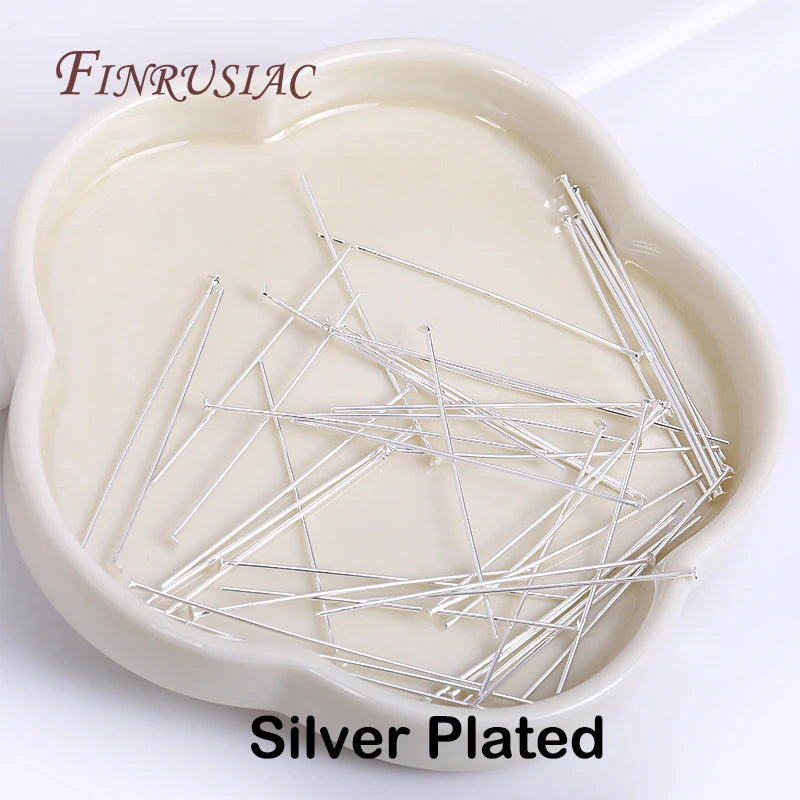 50 Pcs Flat Head Pins – 18K Gold & Silver Plated Brass Findings Jewelry Findings P3