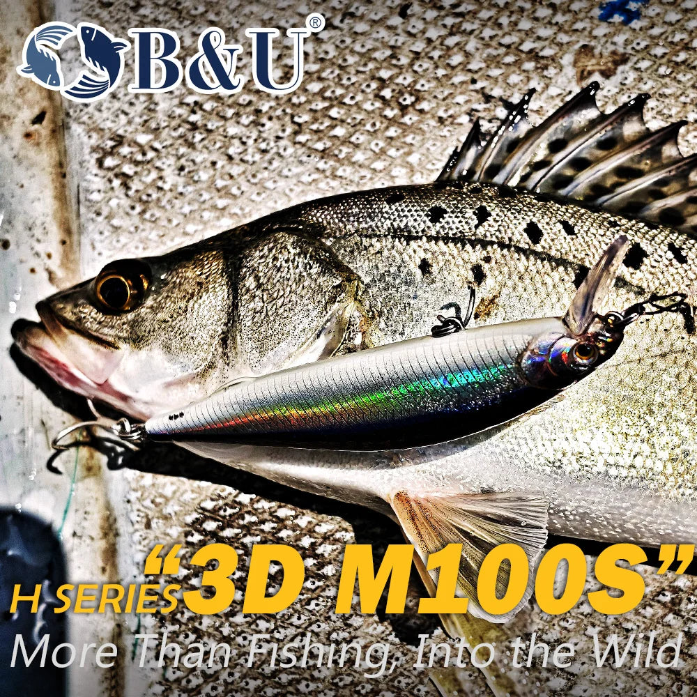 B&U Saltwater Sinking Minnow Jerkbait Lure with BKK Hooks Saltwater Fishing Lure P3