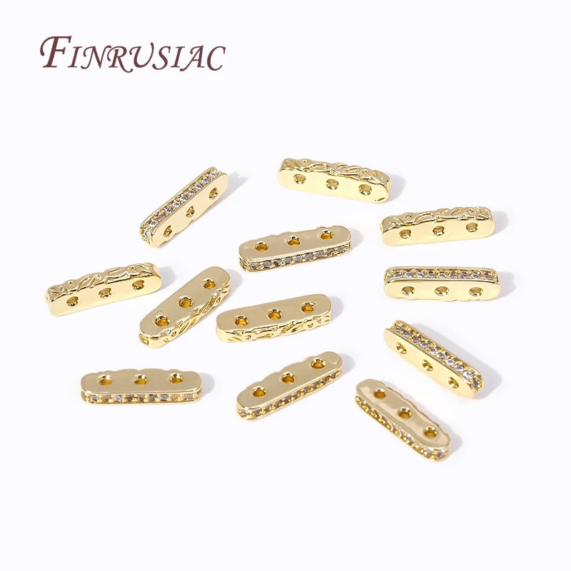 18K Gold Plated Zircon 3-Hole Bead Spacer Bar Separators DIY Bead Spacer Bars P3