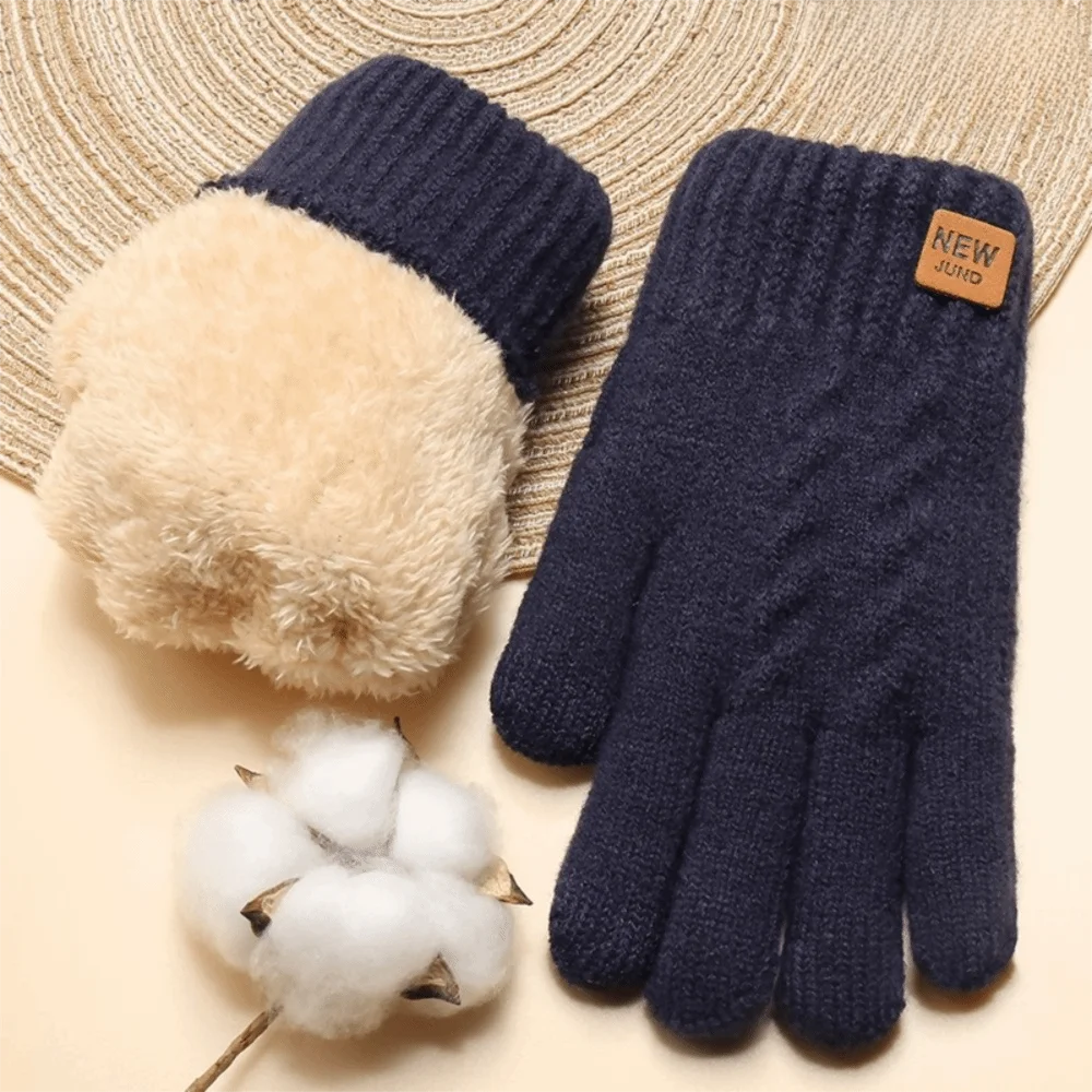 Thickened Knit Touchscreen Gloves – Unisex Windproof Winter Knit Winter Gloves P3 Navy Blue