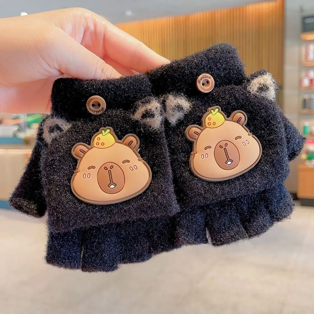 Kids Capybara Flip Half-Finger Winter Gloves | Ages 6–10 Kids Winter Gloves P3
