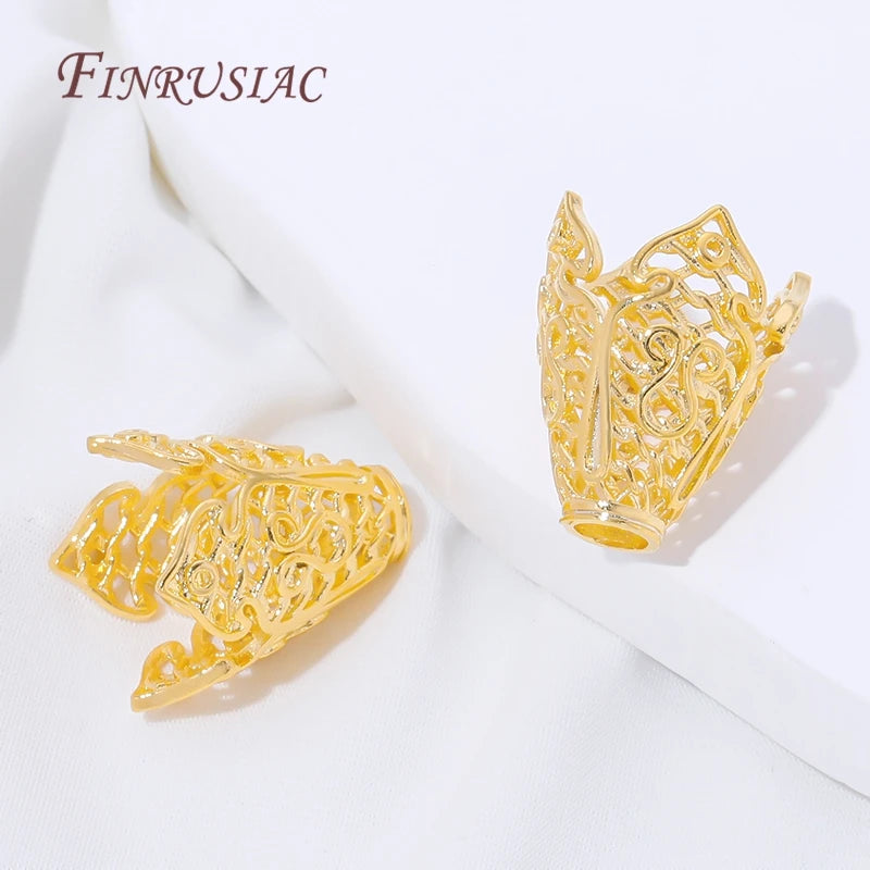 18K Gold Plated Filigree Bead Caps – Hollow Flower Cone Ends Jewelry Bead Caps P3