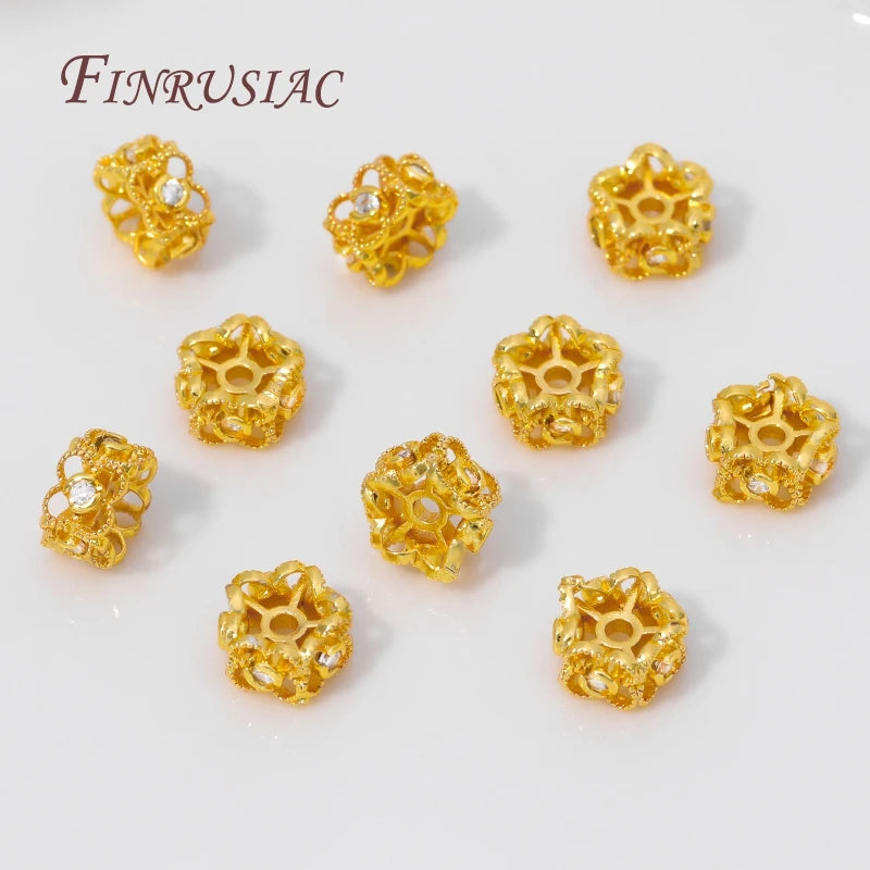 18K Gold Plated Flower Beads with Zircon | DIY Jewelry Jewelry Making Beads P3
