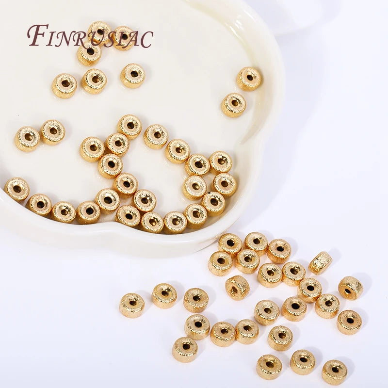 18K Gold Plated Brass Frosted Wheel Spacer Beads 6x4mm DIY Jewelry Spacer Beads P3
