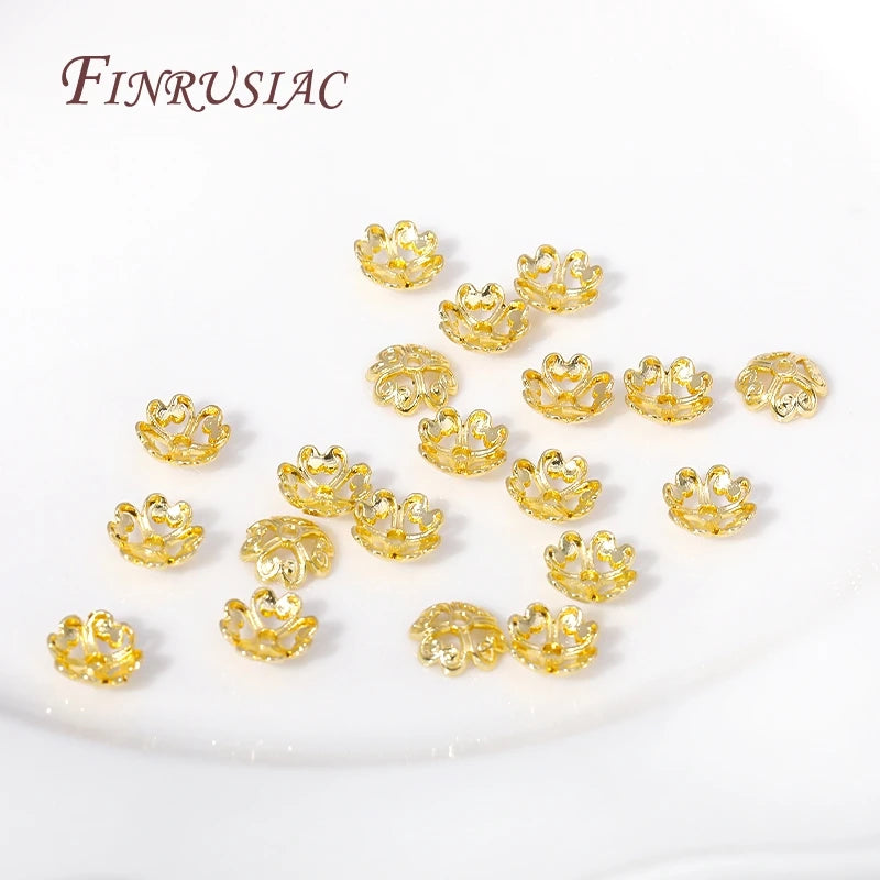 18K Gold Plated Hollow Flower Bead Caps 8mm | Brass Jewelry Findings Bead Caps Findings P3