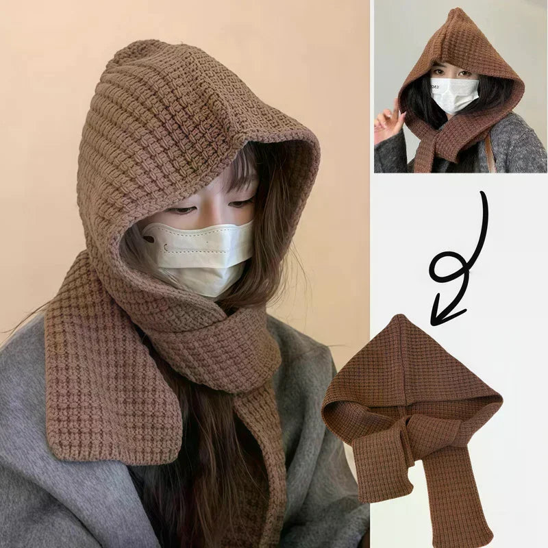 Korean Balaclava Bonnet – Women's Knitted Hat & Neck Warmer Winter Balaclava Hat P3