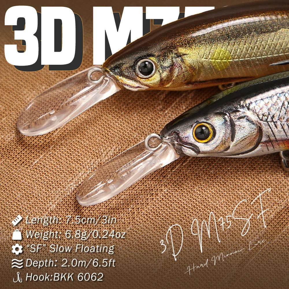 B&U Slow Floating Minnow Lure Set – Bass Pike Perch Jerkbait 4pc Fishing Lure Set P3