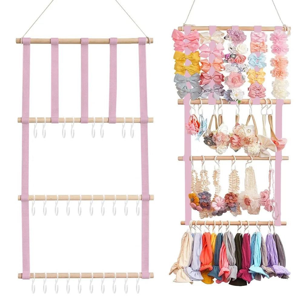 Baby Girls Bow & Hair Clip Wall Organizer – Wood Hanging Rack Hair Accessory Organizer P3