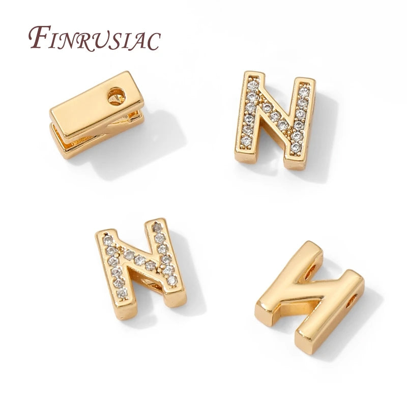 18K Gold Plated CZ Letter Charms A-Z | DIY Initial Jewelry Beads Jewelry Making Charms P3 Gold Plated-N 2 pcs