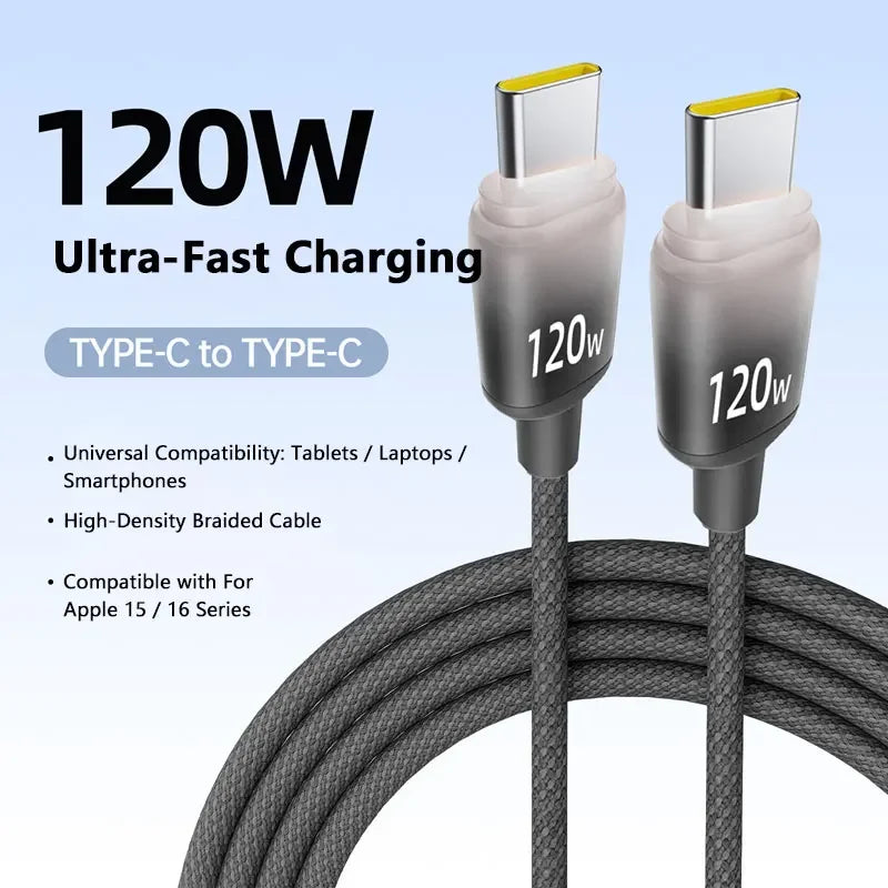 120W USB-C Fast Charging Nylon Braided Cable – iPhone & USB-C USB-C Charging Cable P3