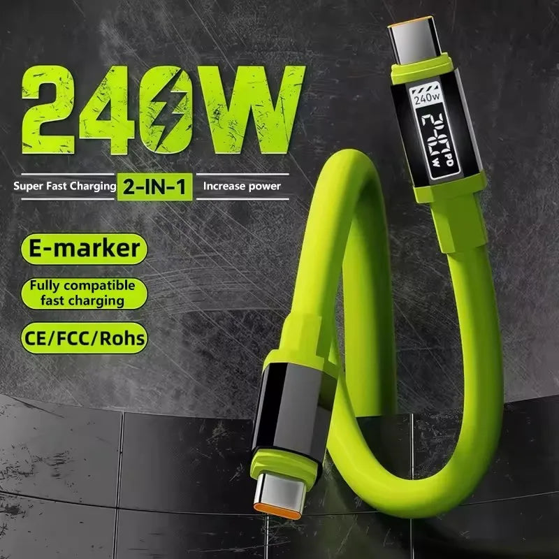 USB-C PD 240W LED Fast Charging Cable 6A – Multi-Device USB-C Charging Cable P3