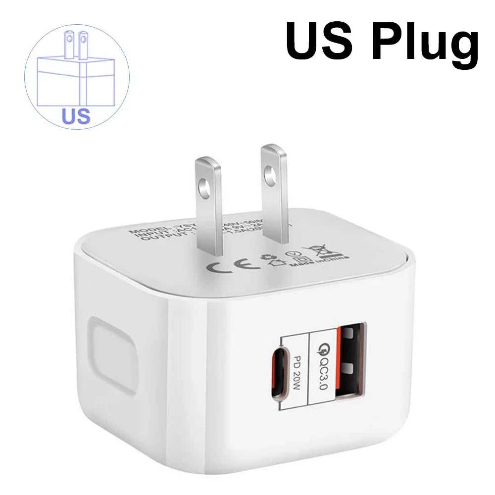 20W Dual Port USB-C PD Fast Wall Charger | EU US UK Plug USB Wall Charger P3 US