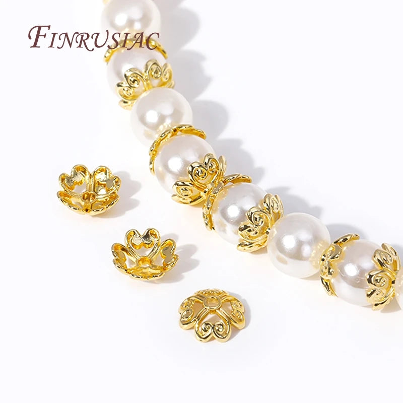 18K Gold Plated Hollow Flower Bead Caps 8mm | Brass Jewelry Findings Bead Caps Findings P3
