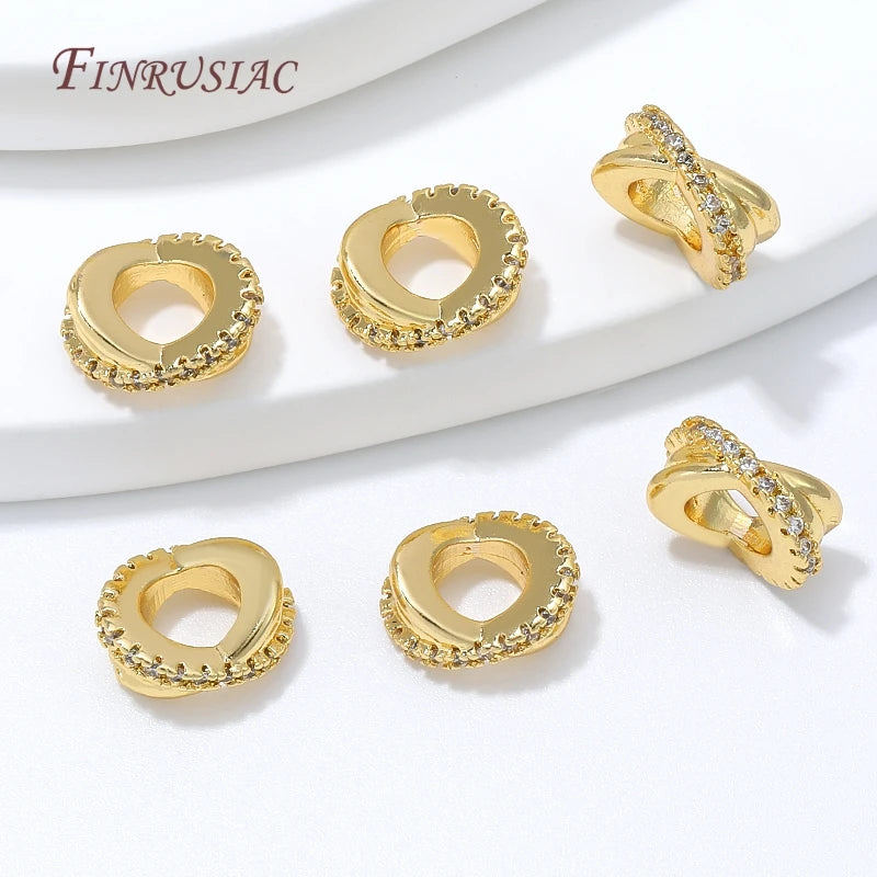 18K Gold Plated Oval Hollow CZ Spacer Beads | DIY Jewelry CZ Spacer Beads P3
