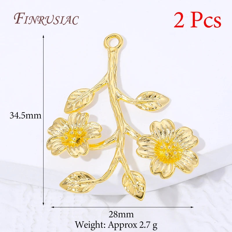 18K Gold Plated Brass Flower & Leaf Charms – DIY Jewelry Jewelry Pendant Charms P3 Gold Plated-2pcs