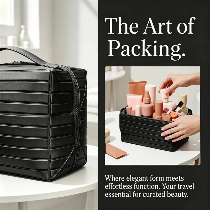 Foldable Hard Shell Striped Cosmetic Bag | Travel Organizer Cosmetic Organizer Bag P3
