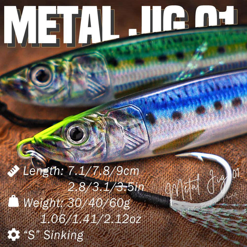 B&U UV Metal Jig Saltwater Shore Jigging Lure 30g 40g 60g Metal Jigging Lure P3