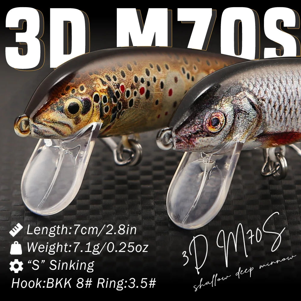 B&U Sinking Minnow Lure – 3D Hard Bait Bass Trout Pike Fishing Hard Bait P3