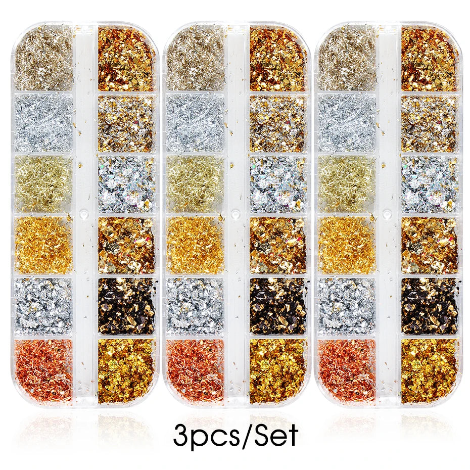 12-Color Holographic Nail Foil Flakes – Glitter Nail Art Kit Nail Art Decoration P3 3pcs F-102